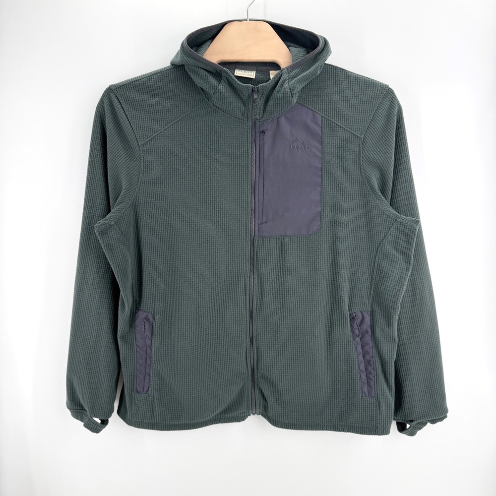 L.L.Bean Grid Fleece Pathfinder Hooded Jacket XL Polyester Green Gray Gorpcore
